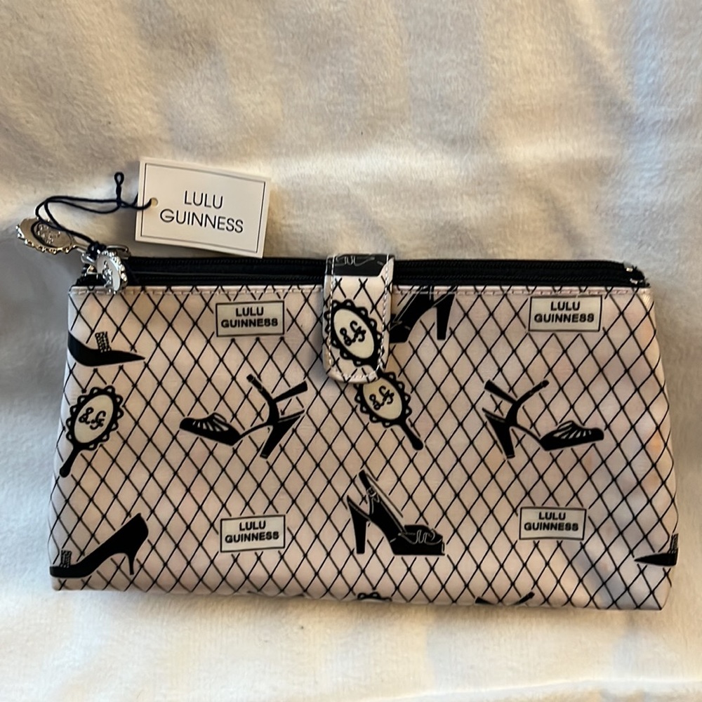 NWT LULU GUINNESS DOUBLE ZIP MAKEUP BAG - RARE FISHNET DESIGN